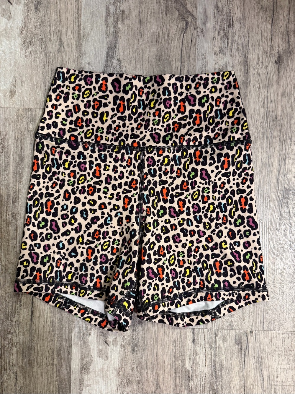 Fleo High-Waist Neon Leopard Print Women’s Workout Shorts Extra Small
